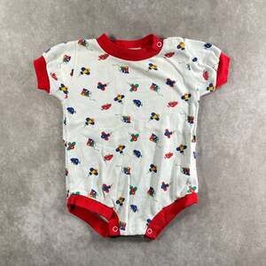 Vintage 90s Baby Airplane One Piece Romper White Red Trim Short Sleeve 6-9 Mo